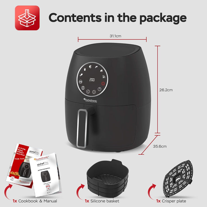 Heissluftfritteuse 3,5L NEU mit Silikoneinlage Airfyer für 0,3 kg Pommes Power 75-200°C 1300 W, 6 Pr