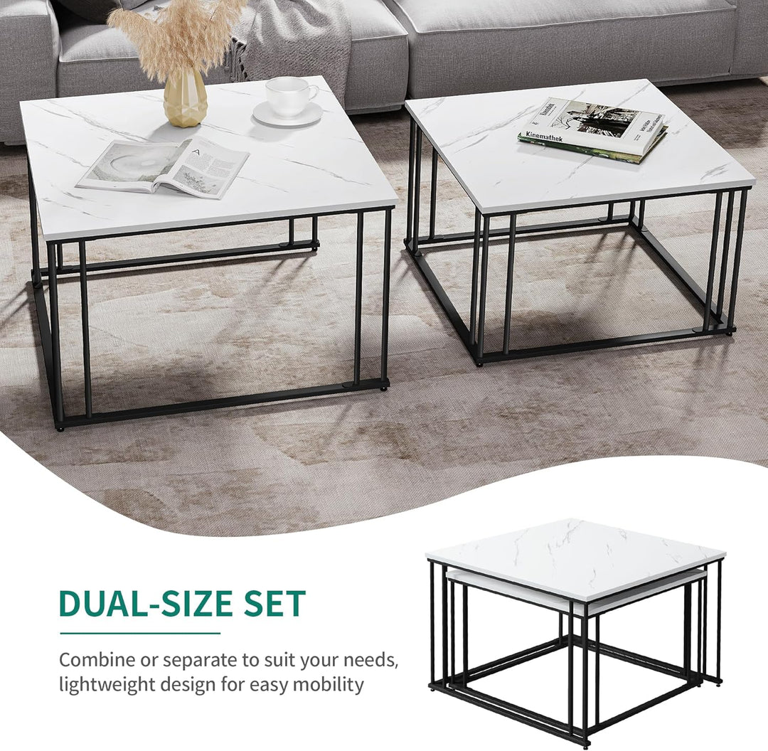 YITAHOME Moderner Couchtisch 2er-Set für Wohnzimmer, weissgraue runde Couchtische aus Holz, Cocktail
