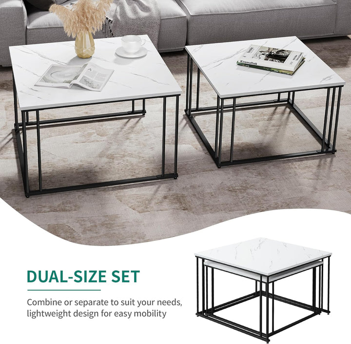 YITAHOME Moderner Couchtisch 2er-Set für Wohnzimmer, weissgraue runde Couchtische aus Holz, Cocktail