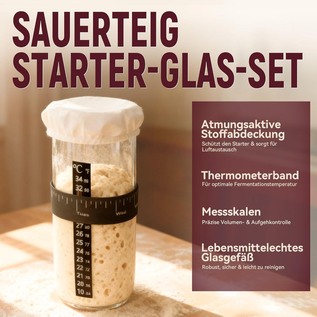Brot Gärkorb Sauerteig Starter Set,25 cm & 23 cm Proofing Basket Bread Baking with Sourdough Starter