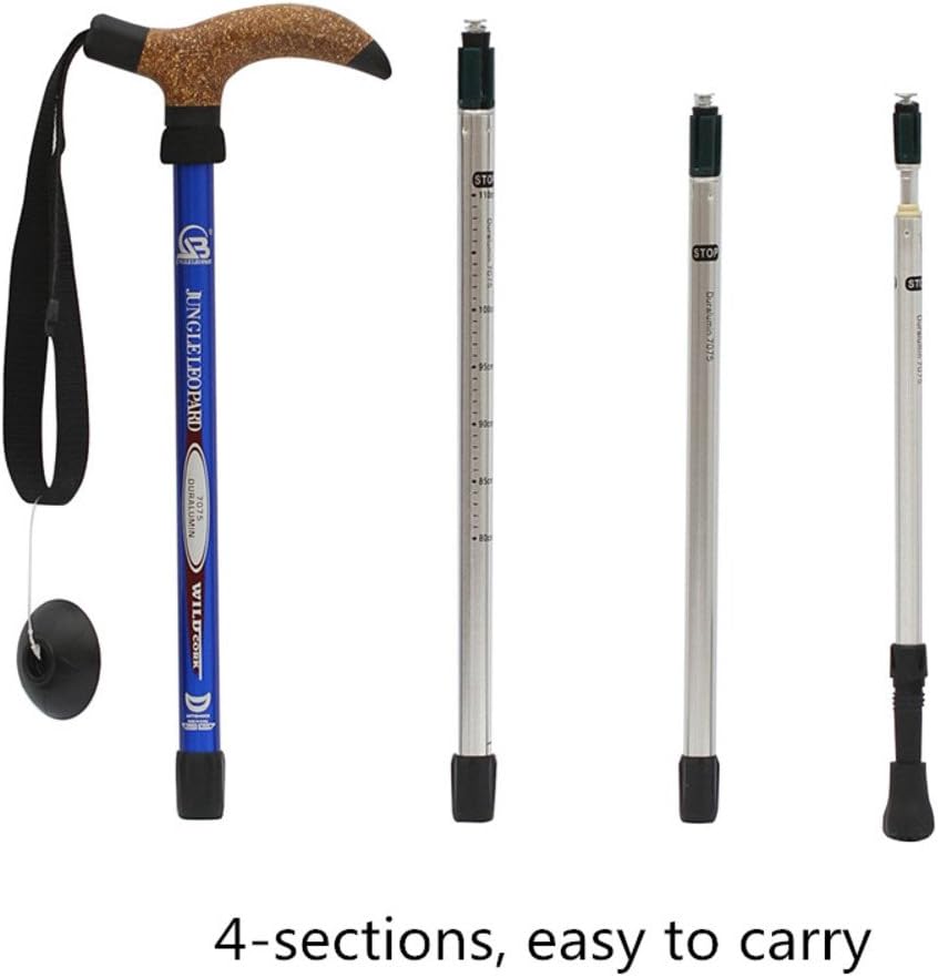 KRY Bergstock / Wanderstock, T-förmiger Griff, einziehbar, aus Luftfahrt-Aluminiumlegierung, verstel