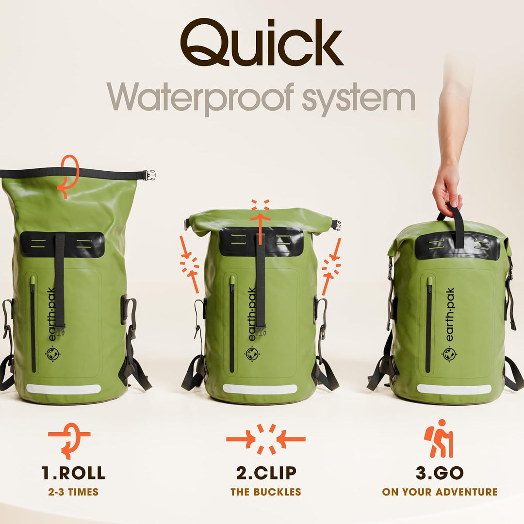 Earth Pak wasserdichter Rucksack – 35L / 55L Waterproof Backpack mit leistungsstarkem Rolltop Rollve