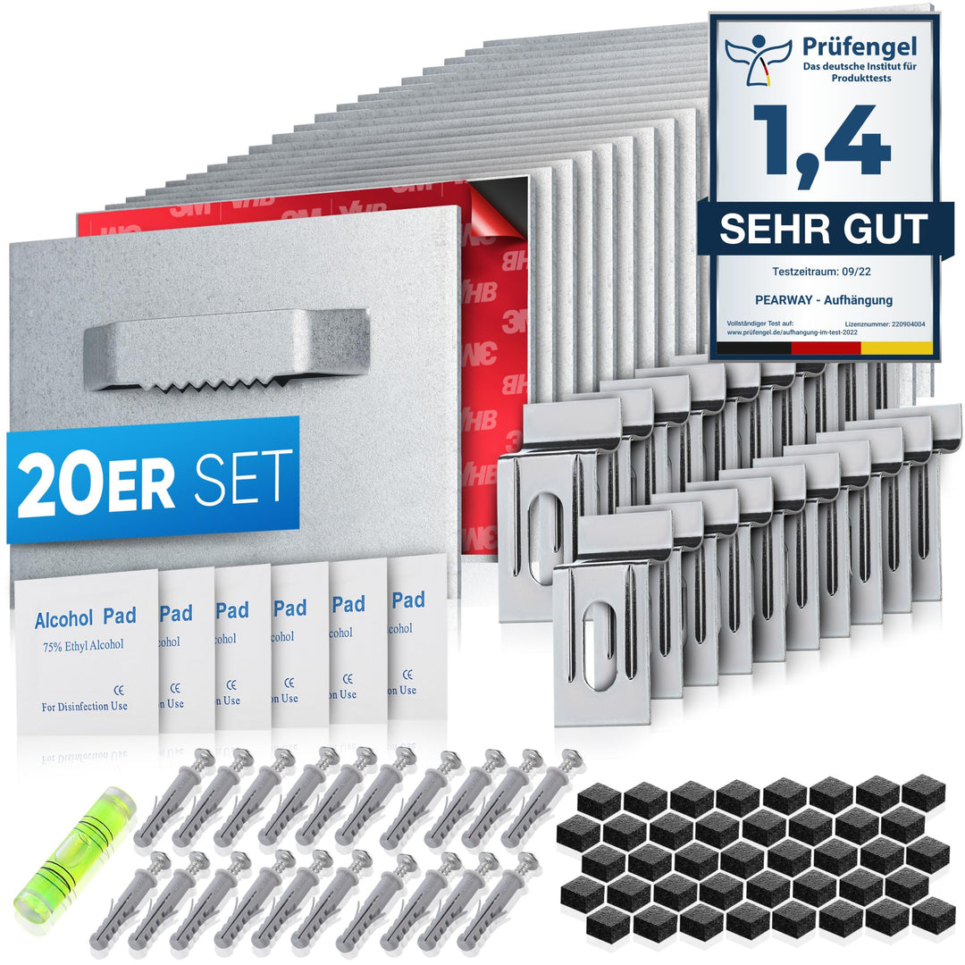 PEARWAY™ - Alu Dibond und Acrylglas Aufhängung - [20er Set] - extra starker 3M Kleber - bis zu 8kg -