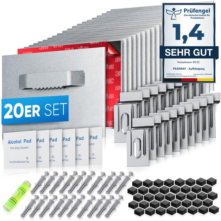 PEARWAY™ - Alu Dibond und Acrylglas Aufhängung - [20er Set] - extra starker 3M Kleber - bis zu 8kg -