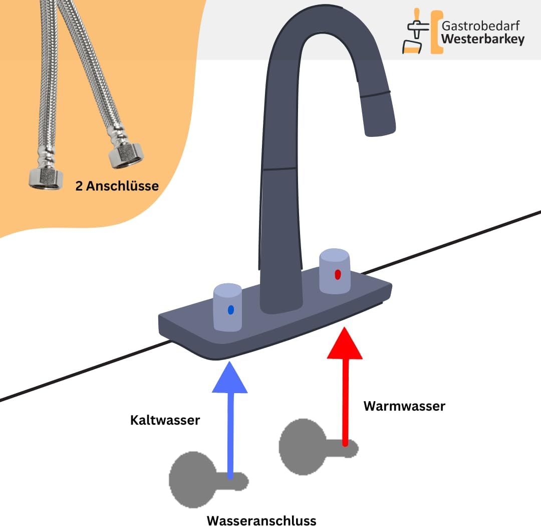 Gastro Mischbatterie Hochdruck 2 Becken mit Unterspülrohr/Gläserspüler - Anschluss