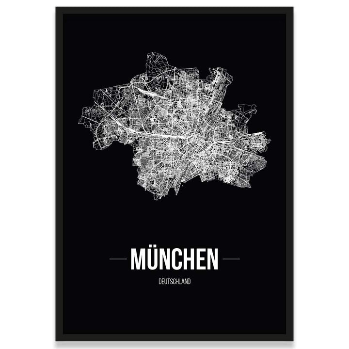 JUNIWORDS Stadtposter, München, Wähle eine Grösse, 30 x 40 cm, Poster mit Rahmen, Schrift B, Schwarz