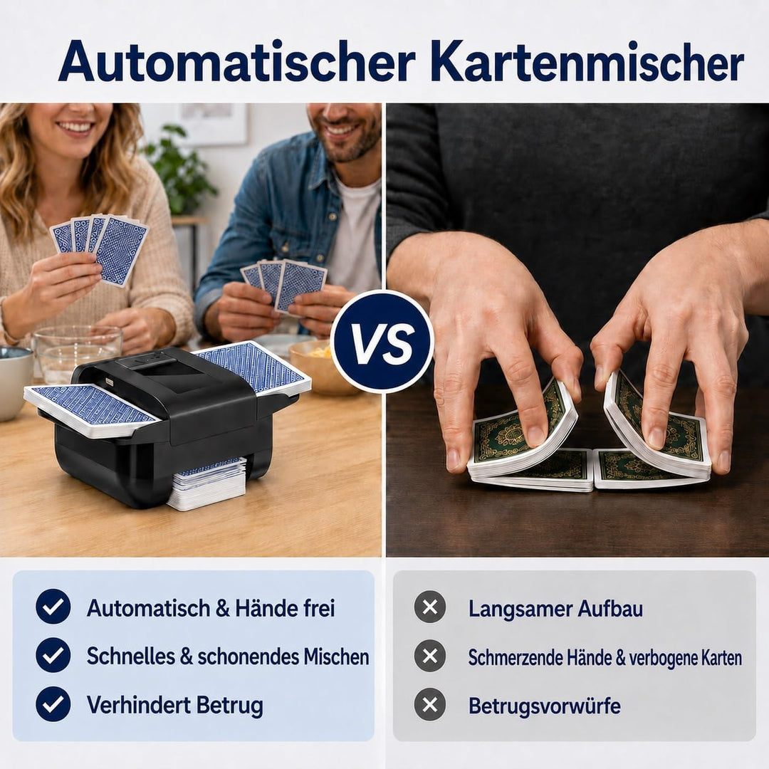 Kartenmischer für 1-2 Decks, Auto-Stop &amp; Handbetrieb, USB-betrieben | Perfekt für Poker, Blackjack u
