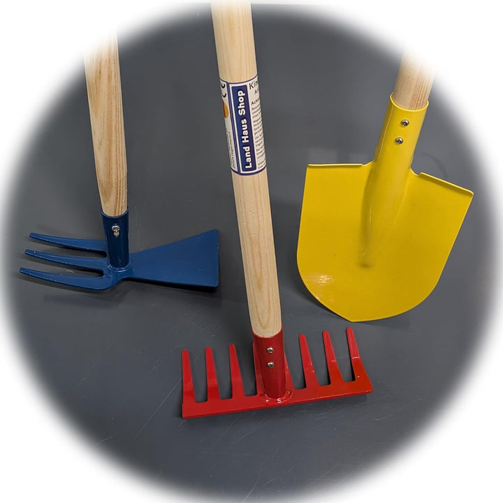 Kinder Gartengeräte Set, 5 Teile | Besen, Spaten, Harke, Rechen, Schaufel, Spielzeug Garten Geräte m