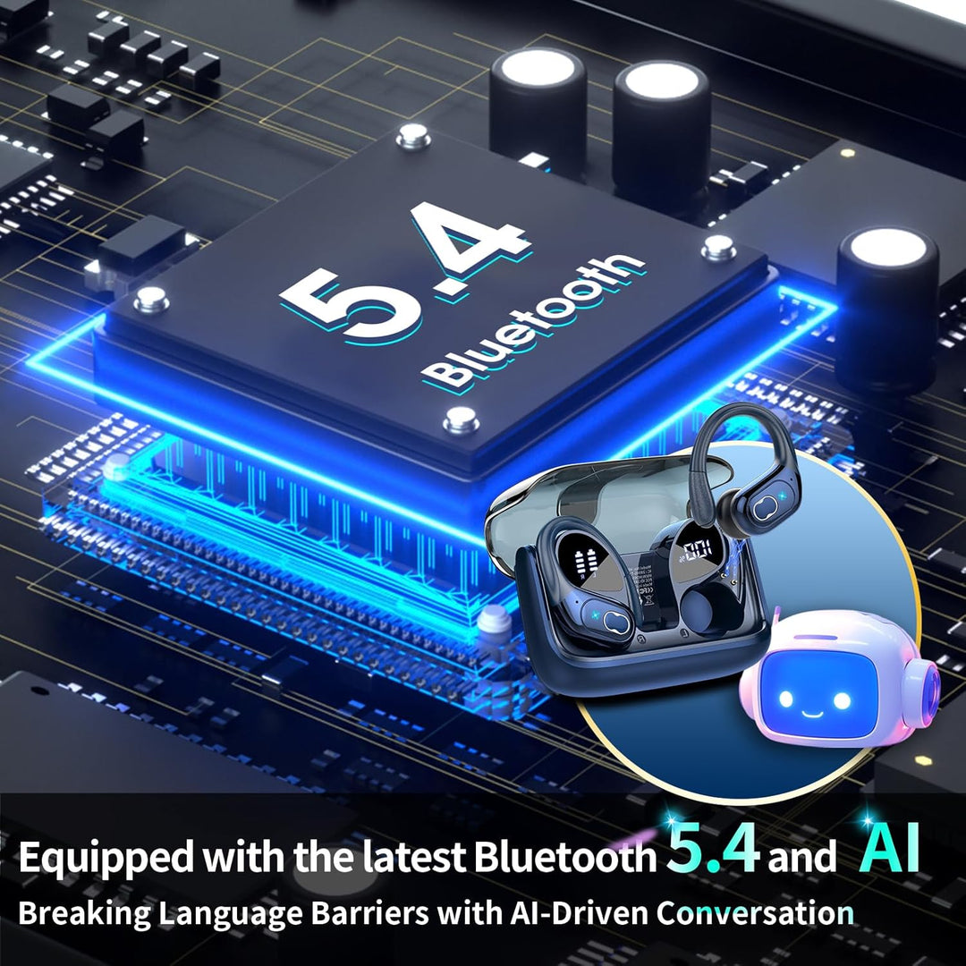 AI Kopfhörer Übersetzer, 6 Übersetzungsmodi mit App, 75Std, mit Ohrhaken | 3-in-1 Bluetooth 5.4 Echt