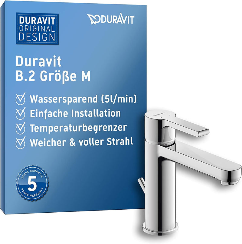 Duravit B21020 B.2 Waschtischarmatur, Wasserhahn Bad mit Zugstangen-Ablaufgarnitur, Waschbecken Arma