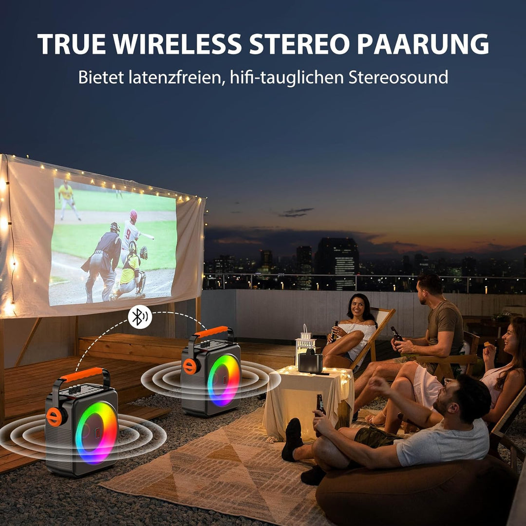 Karaoke Maschine mit 2 drahtlosen Mikrofones, Tragbaren Bluetooth 5.3 Karaoke Anlage Lautsprecher mi