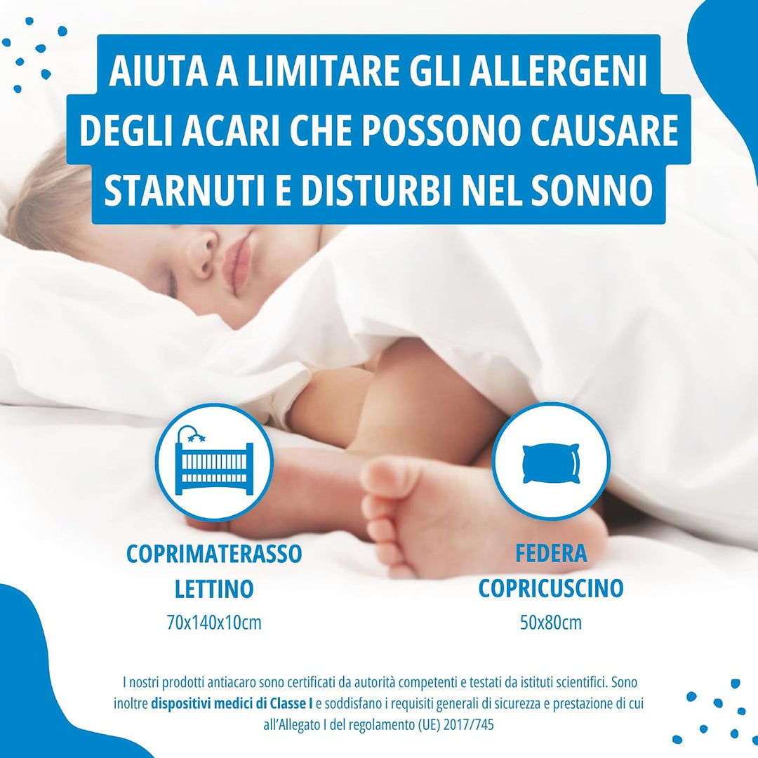 Allergosystem Bettwäsche aus Polyester mit Reissverschluss für Wiege, Babybett 70x140x10 cm und 40x6
