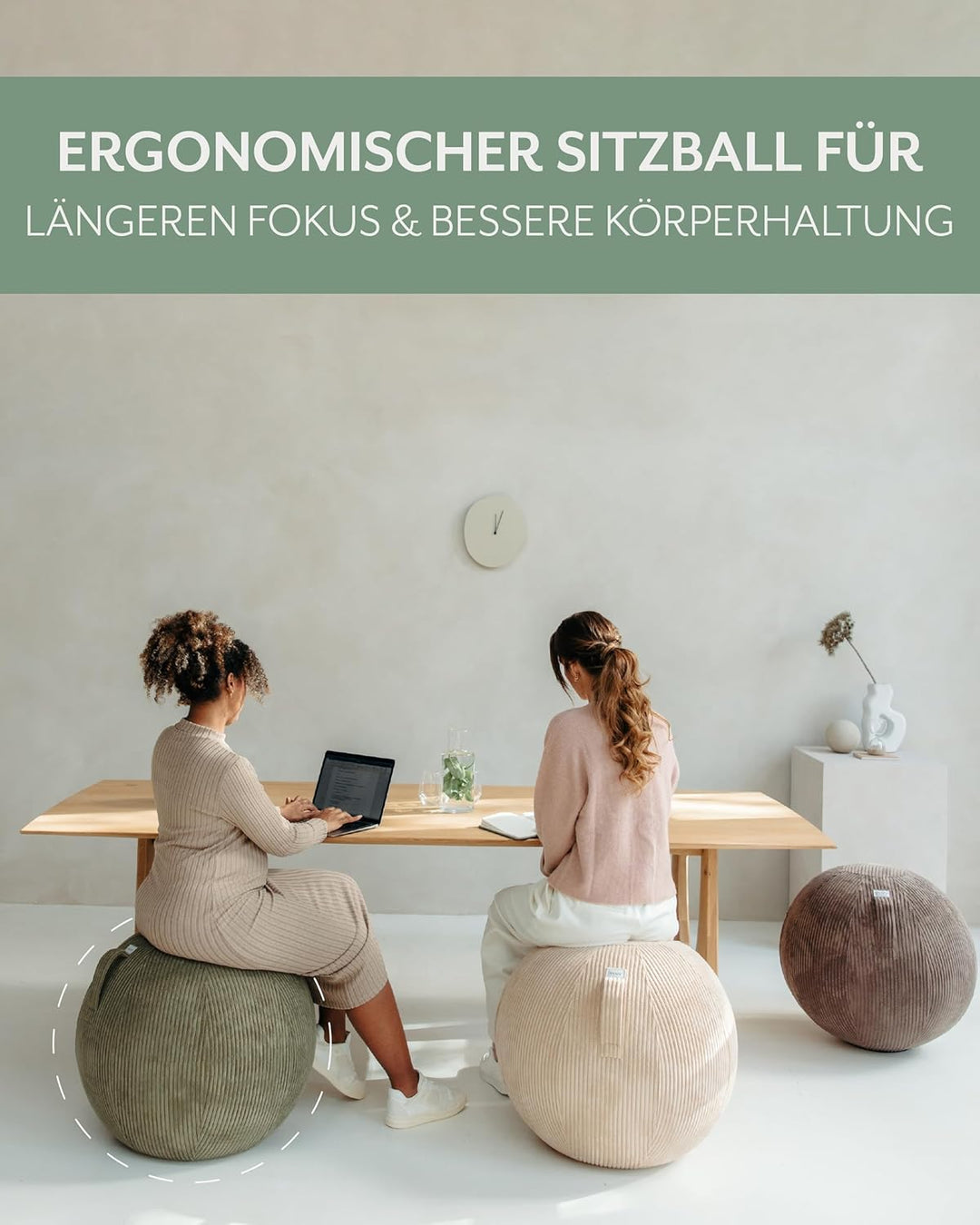 VLUV® BOL VLIP Sitzball Büro Ergonomisch [Atmungsaktiv mit Tragegriff und Wegrollschutz] Waschbarer
