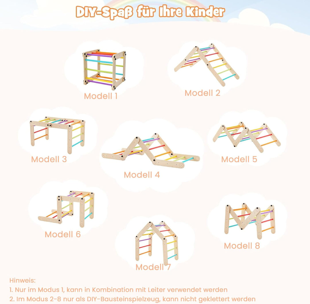 COSTWAY Klettergerüst Indoor, Kletterdreieck mit Rutsche, DIY Kletterleiter, Indoor Spielplatz umwan