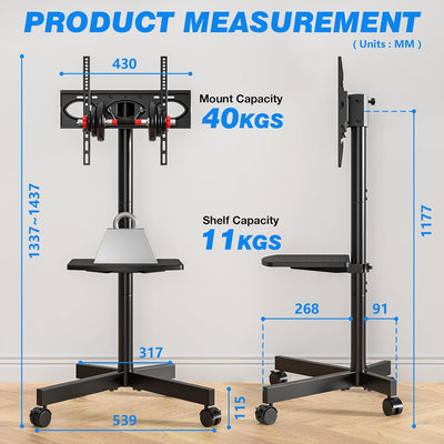 RFIVER TV Ständer Rollbar TV Wagen auf Rollen für 27-60 Zoll Fernseher, Fernsehständer TV Standfuss