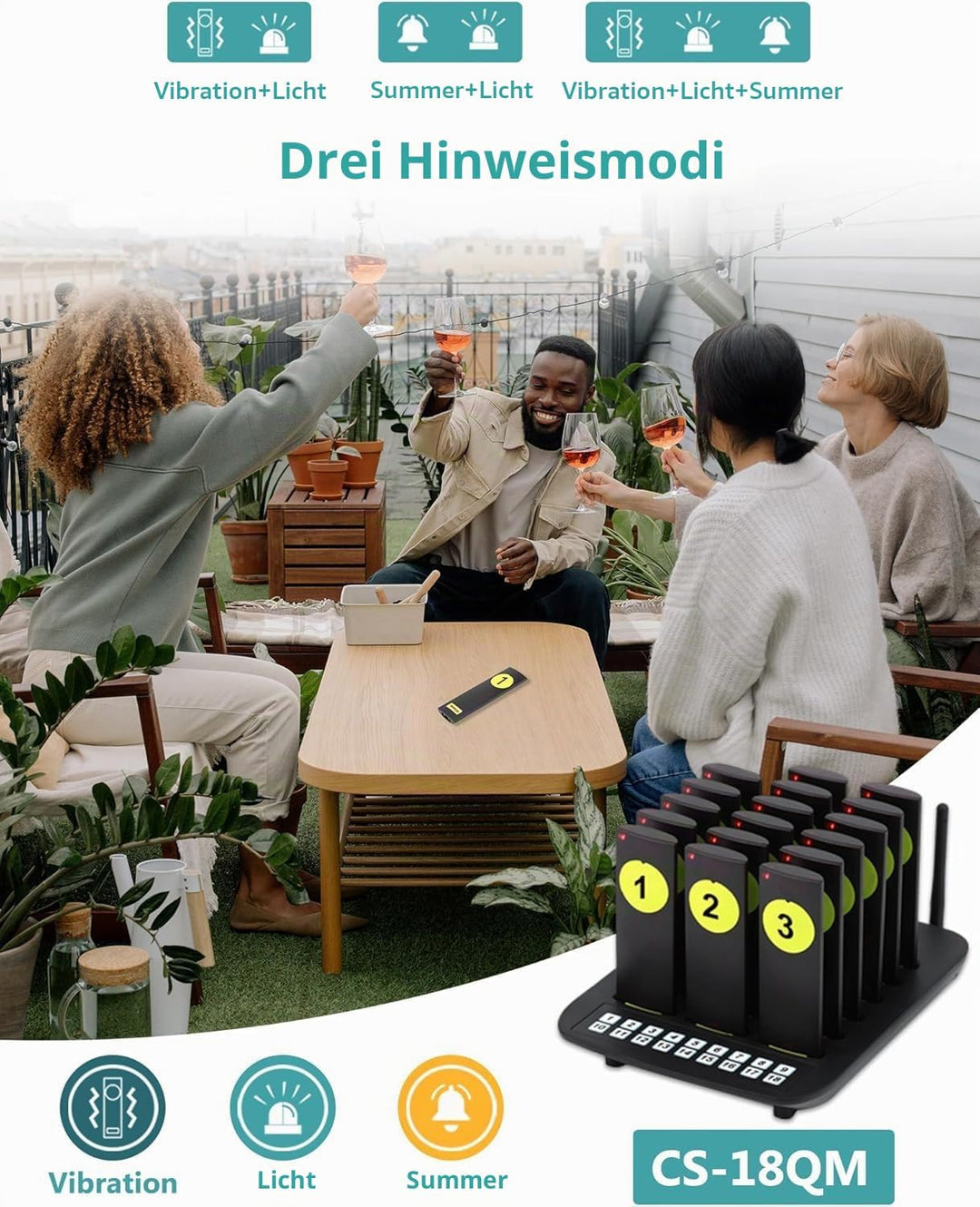 WNKRUN Pager Rufsystem Drahtloses, Restaurant Pager System Drahtloses Rufsystem Draussen 800M, Anruf