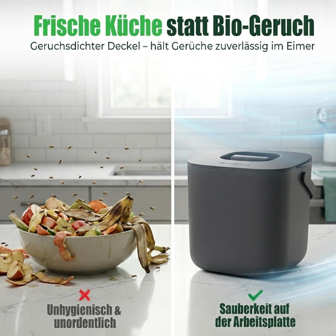 YourCasa Biomülleimer Küche 4L - Komposteimer mit herausnehmbarem Sieb & Deckel - geruchsdicht, spül