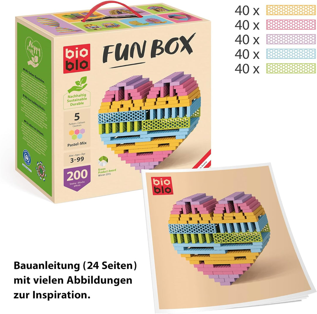 bioblo Holz Bausteine aus Recyclingmaterial Fun Box Pastel Mix 200 Stück | Fördert die motorische En