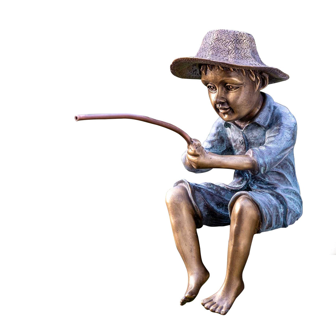 IDYL Bronze-Skulptur Fischer Fontäne | 32x12x27 cm | Fontäne aus Bronze handgefertigt | Gartenskulpt