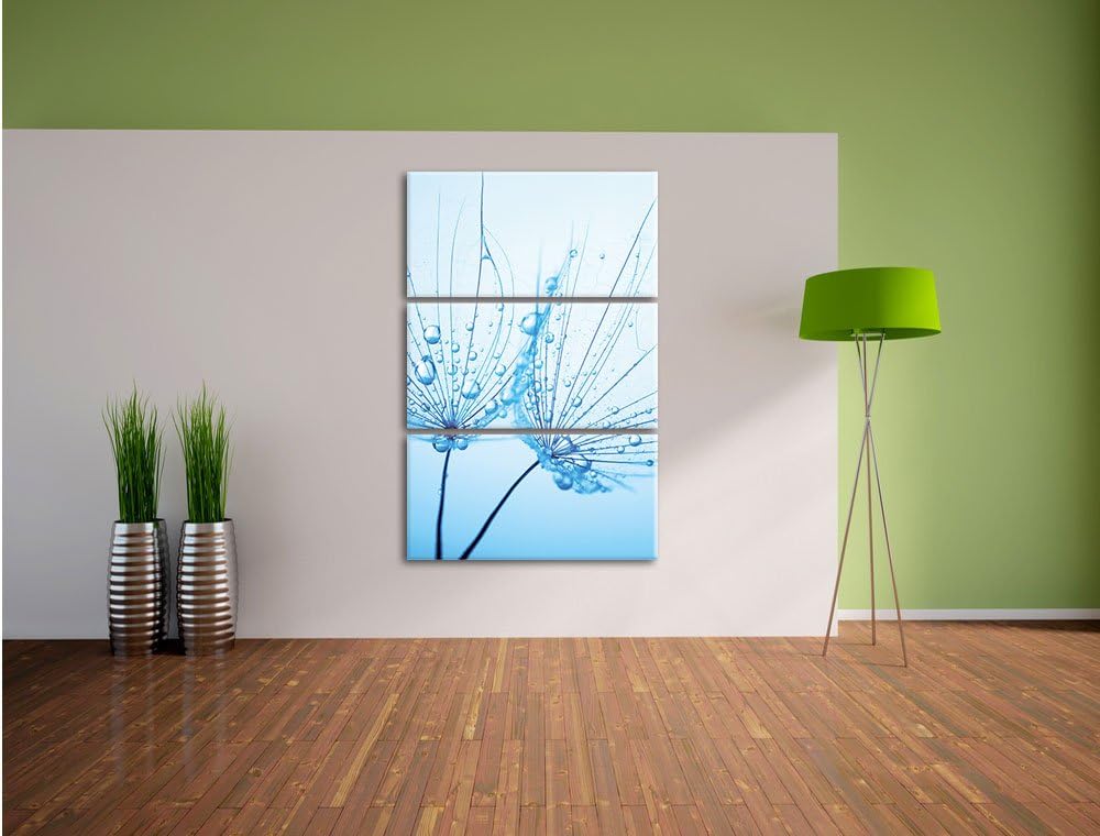 Pixxprint Pusteblumen mit Tautropfen 3-Teiler Leinwandbild 120x80 Bild auf Leinwand