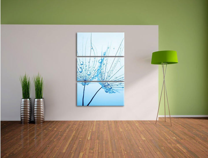 Pixxprint Pusteblumen mit Tautropfen 3-Teiler Leinwandbild 120x80 Bild auf Leinwand