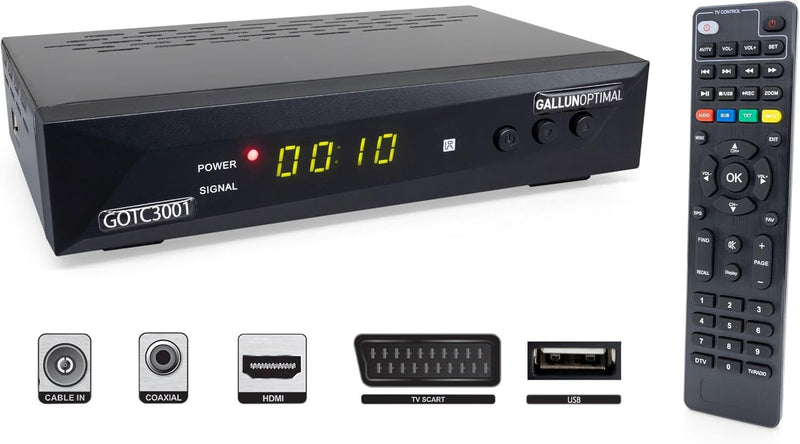 GALLUNOPTIMAL Combo-Receiver DVB-C & DVB-T2 H265 mit HDMI-Kabel & Aufnahmefunktion geeignet für jede