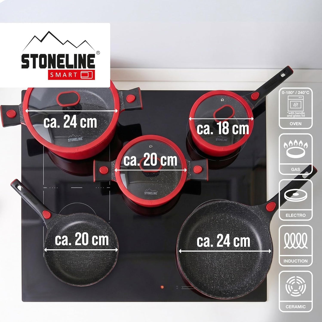 Stoneline Imagination PLUS Topf und Pfannenset, 8-teilig, mit Deckel und abnehmbarem Griff, Induktio