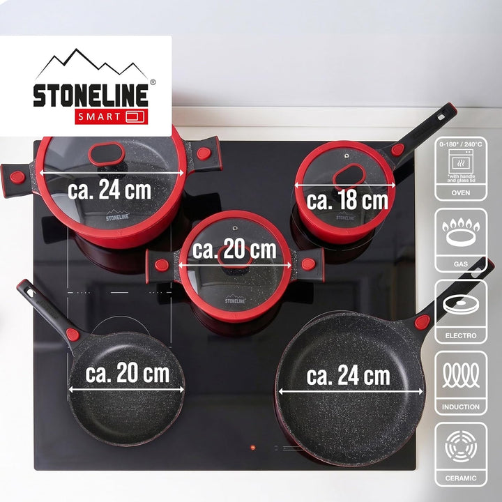 Stoneline Imagination PLUS Topf und Pfannenset, 8-teilig, mit Deckel und abnehmbarem Griff, Induktio