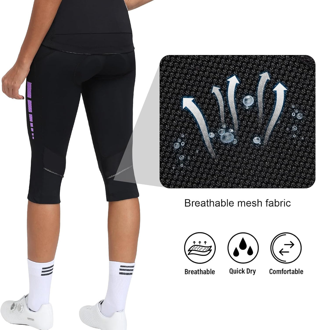 Santic Fahrradhose Damen Gepolstert 3/4 Radsport Hosen Für Damen Bike Shorts mit Taschen UPF50+ Elas