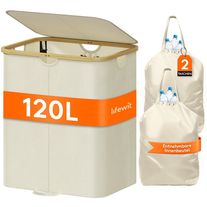 Lifewit 120L Pfandflaschen Sammelbehälter 2 fächer mit Deckel, Gross Pfandflaschen Behälter 2 Traget