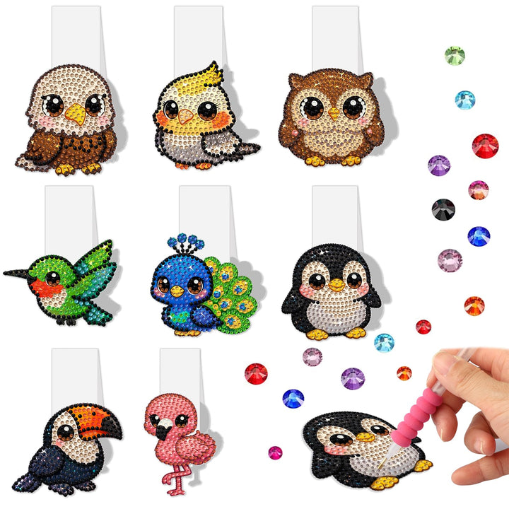 RICUVED 8 Stück Tiere Diamond Painting Kinder Magnetische Lesezeichen, DIY Bastelset Kinder, Geschen