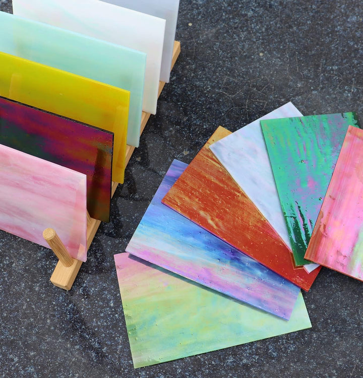 LITMIND 12 Bögen irisierende Buntglas-Blätter, 10,2 x 15,2 cm, undurchsichtiges Regenbogen-Kunstglas