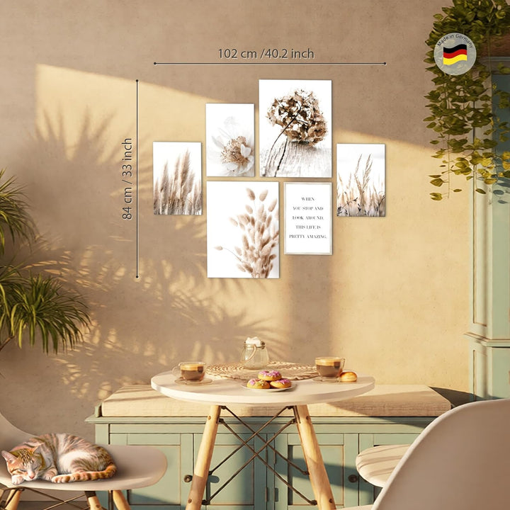 Novart Bilder Set - AUFHÄNGFERTIG - KEIN EXTRA RAHMEN BENÖTIGT - Boho Modern Beige - Wohnzimmer Schl