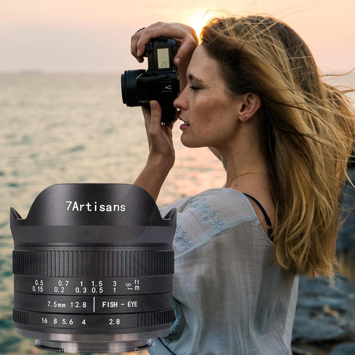7Artisans 7,5 mm F2,8 II Sony E Mount APS-C Fisheye Prime Objektiv,Manuelles 190° Ultra Weitwinkel F
