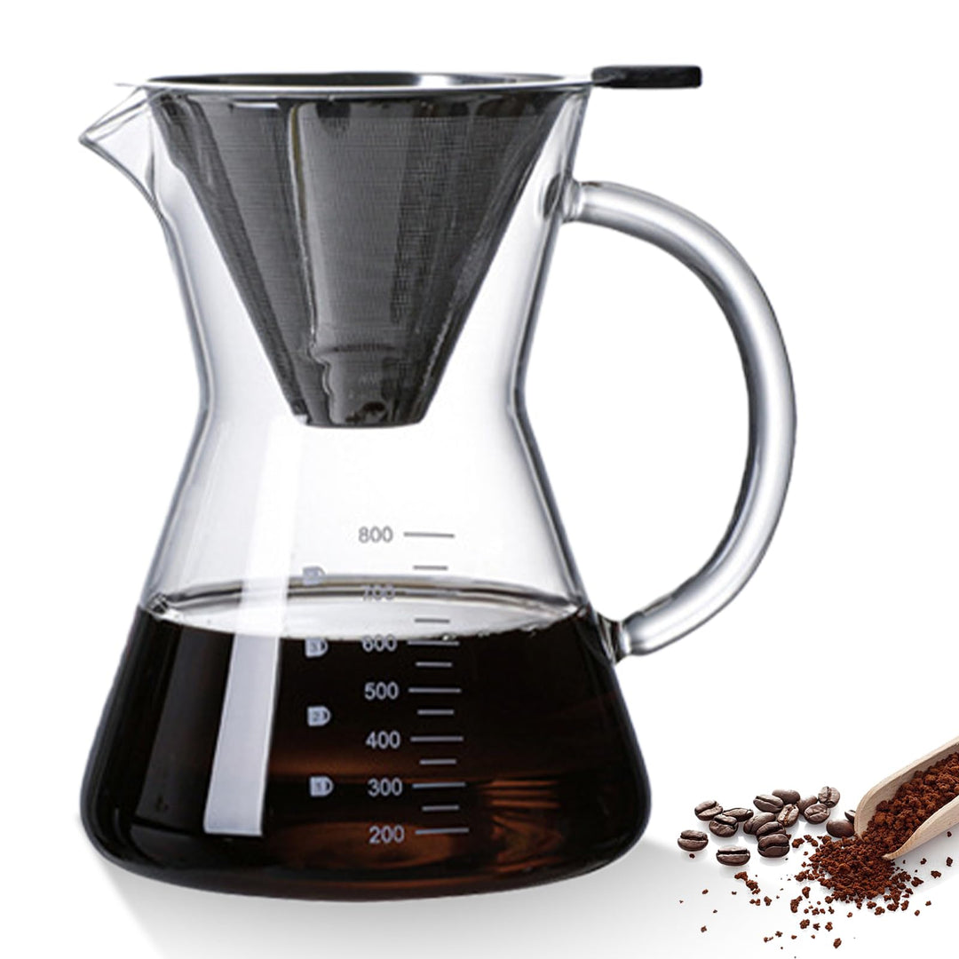 Pour Over Kaffeebereiter, 800 ml Borosilikat Glaskanne mit doppelschichtigem Edelstahlfilter, Kaffee