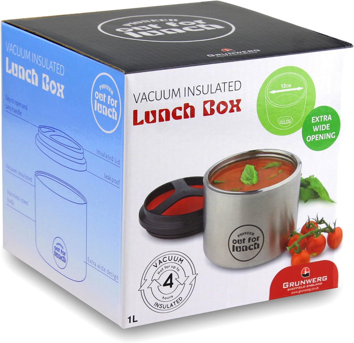 Pioneer Thermo-Speisebehälter 1 L Edelstahl Doppelwandig mit Extra Breiten Öffnung, Isolier Lunch-Bo