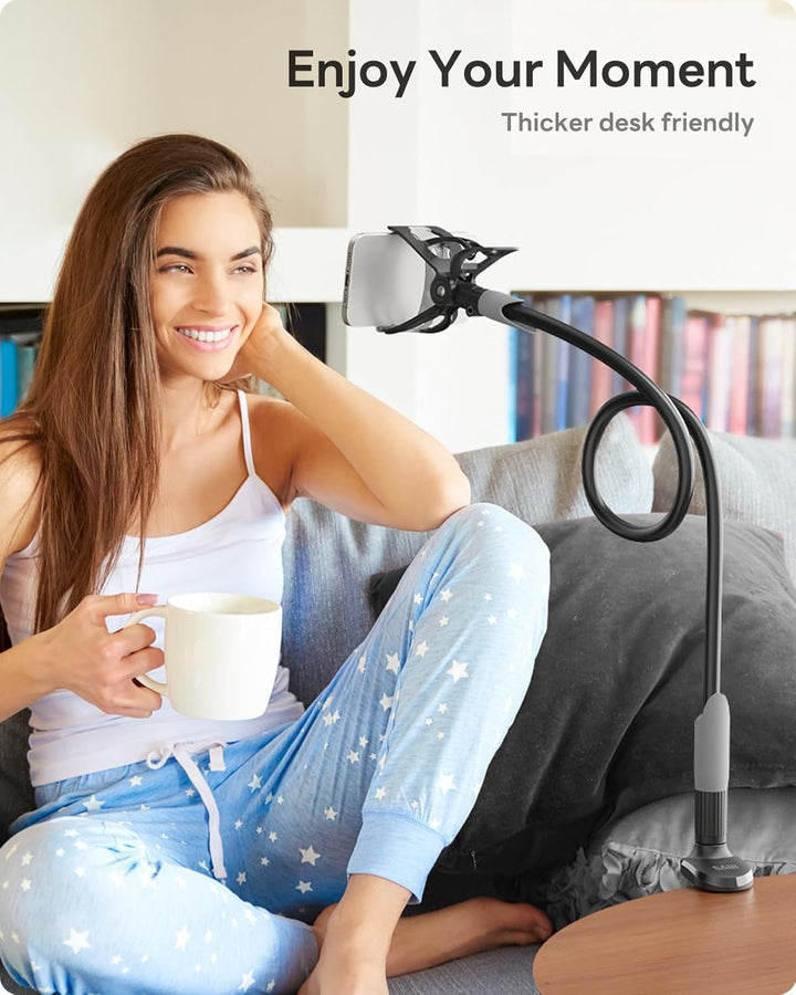 SAIJI Handy Halter für Bett, Schwanenhals Handy Halterung Braun, Braun