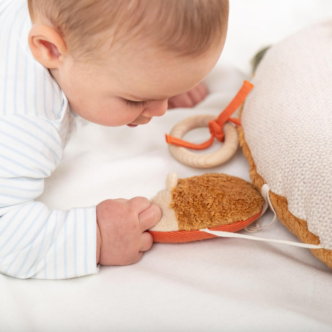 sigikid 39711 Baby-Aktivkissen in Hörnchenform, Tierdruck, Beige/Braun/Spielkissen, 33x37x10 cm, Bei
