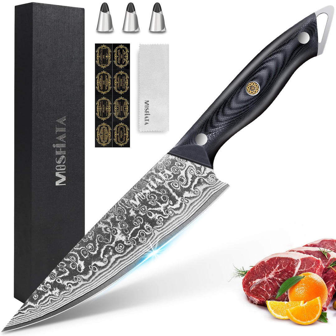 MOSFiATA Damastmesser 8 Zoll Kochmesser-Japanisches Küchenmesser aus Damaszener Stahl-Chef's Knife m