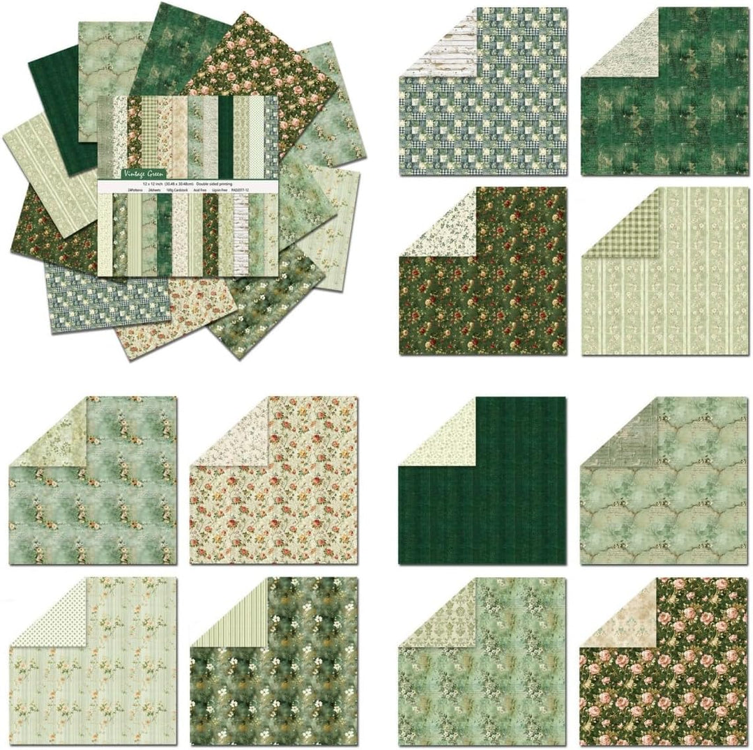 Scrapbook-Papier, 30,5 x 30,5 cm, Vintage-Scrapbook-Zubehör, 24 Blatt/24 Designs, doppelseitiges Pap