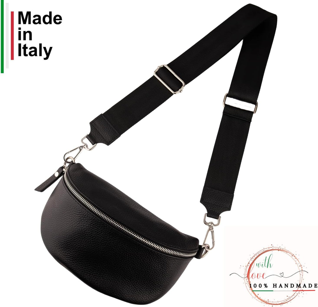 MIRROSI® Bauchtasche Damen, Echtleder, Made in Italy, Umhängetasche, Brusttasche, Crossbody Bag (1 T