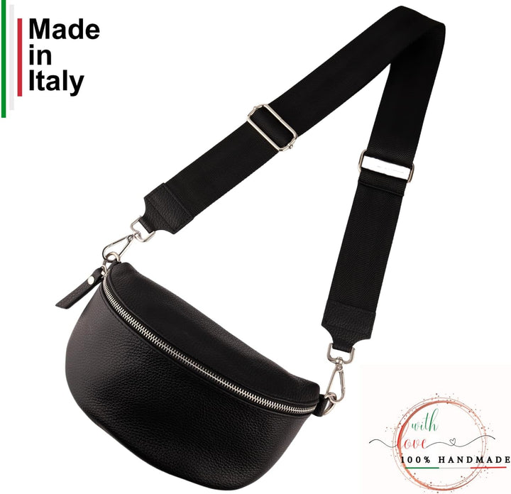 MIRROSI® Bauchtasche Damen, Echtleder, Made in Italy, Umhängetasche, Brusttasche, Crossbody Bag (1 T