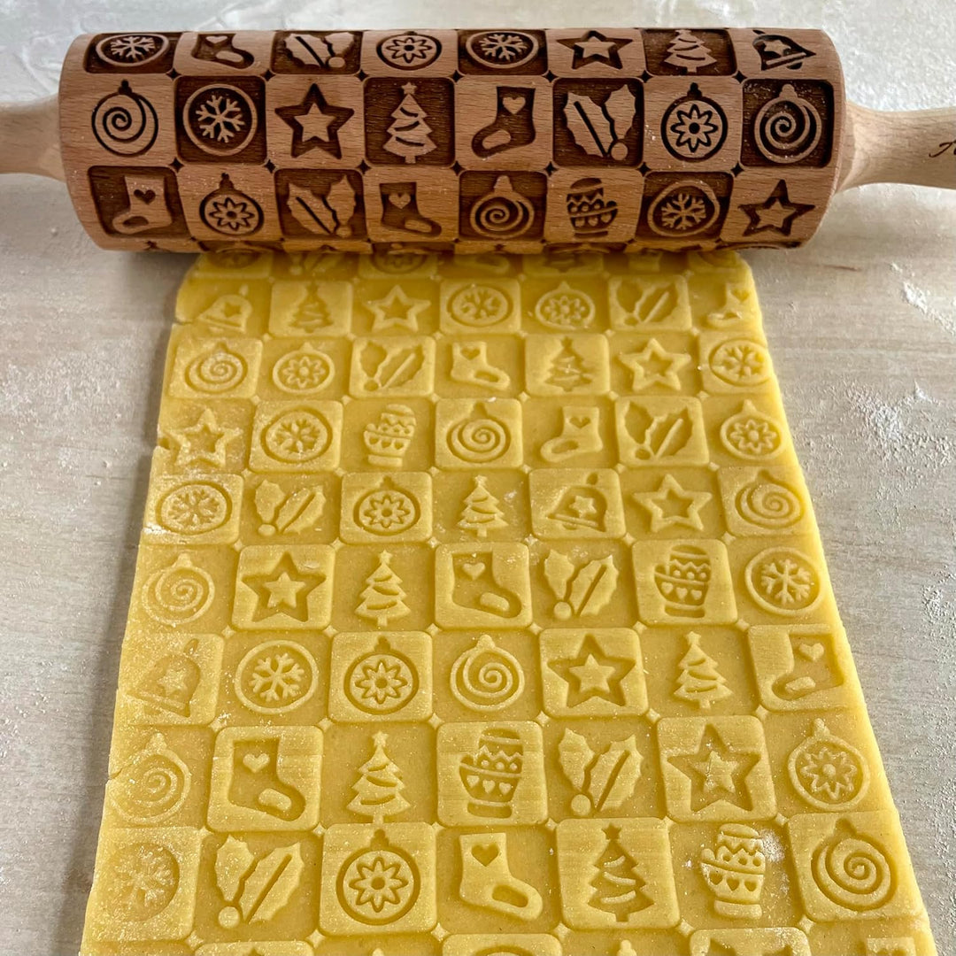WEIHNACHTSKACHELN Nudelholz mit Muster Weihnachten Backen - Teigroller Holz für DIY Weihnachten Plät