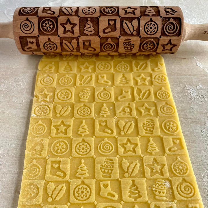WEIHNACHTSKACHELN Nudelholz mit Muster Weihnachten Backen - Teigroller Holz für DIY Weihnachten Plät