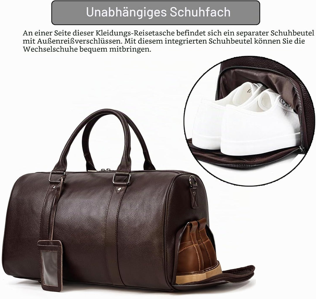 Leder Reisetasche grosse Kapazität Duffel Gepäcktasche mit Schuhfach, Männer Frauen Umhängetasche fü