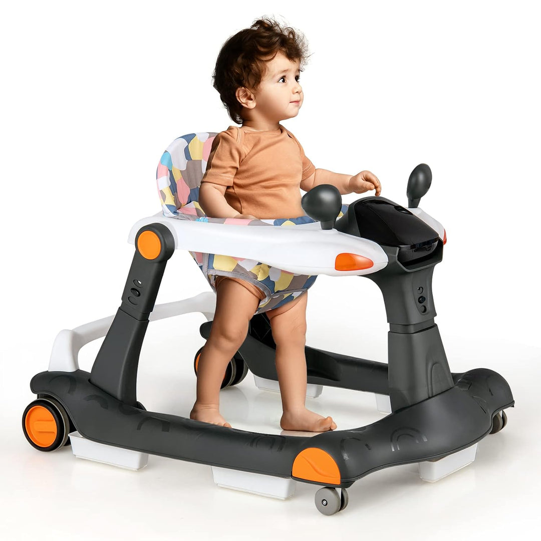 GOPLUS 2 in 1 Faltbarer Lauflernhilfe, Höhenverstellbare Lauflernwagen mit Licht, Musik & Einstellba