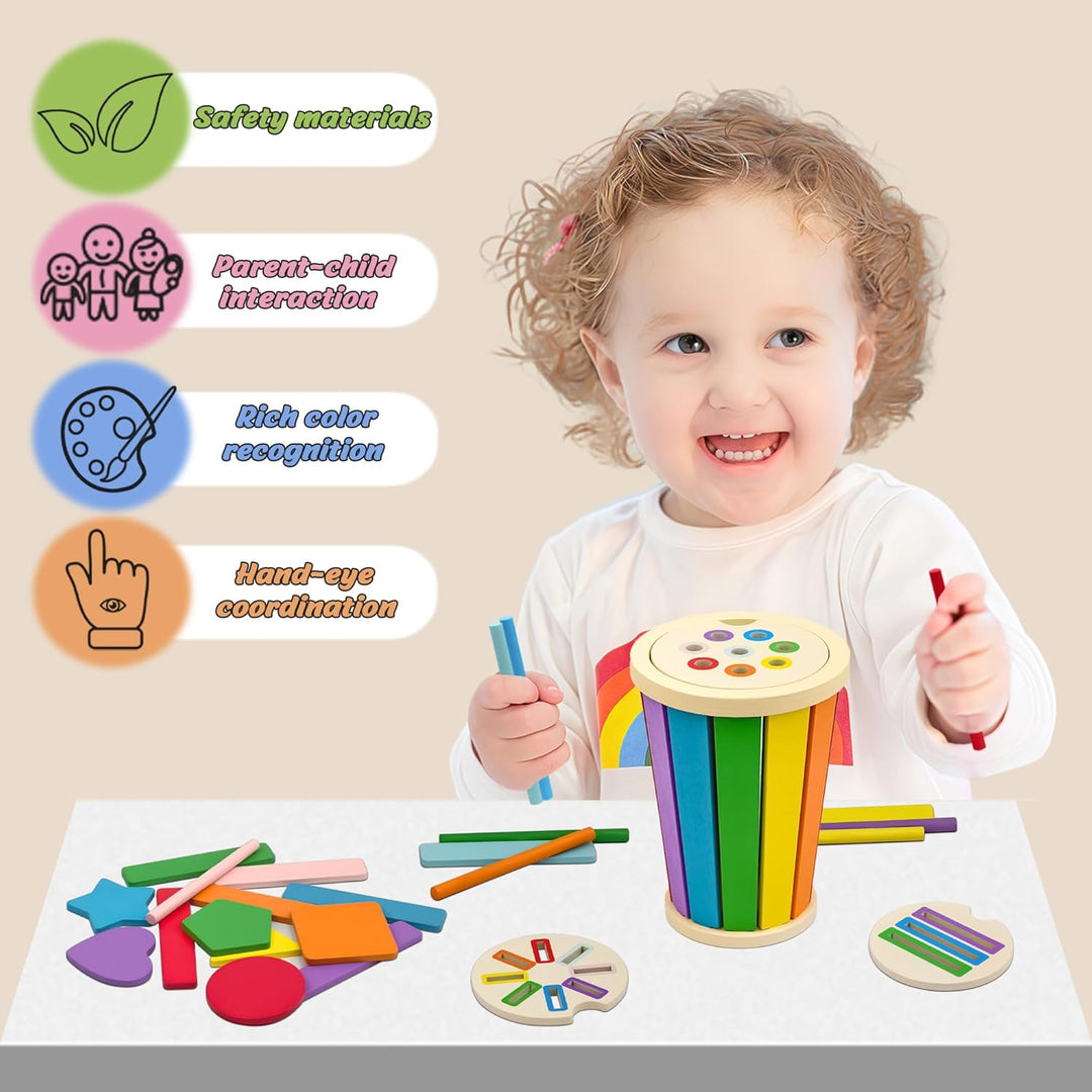 Montessori Spielzeug ab 1 Jahr, 3-in-1 Montessori Spielzeug ab 1 2 3, Holz Farbe Form Sortierspielze