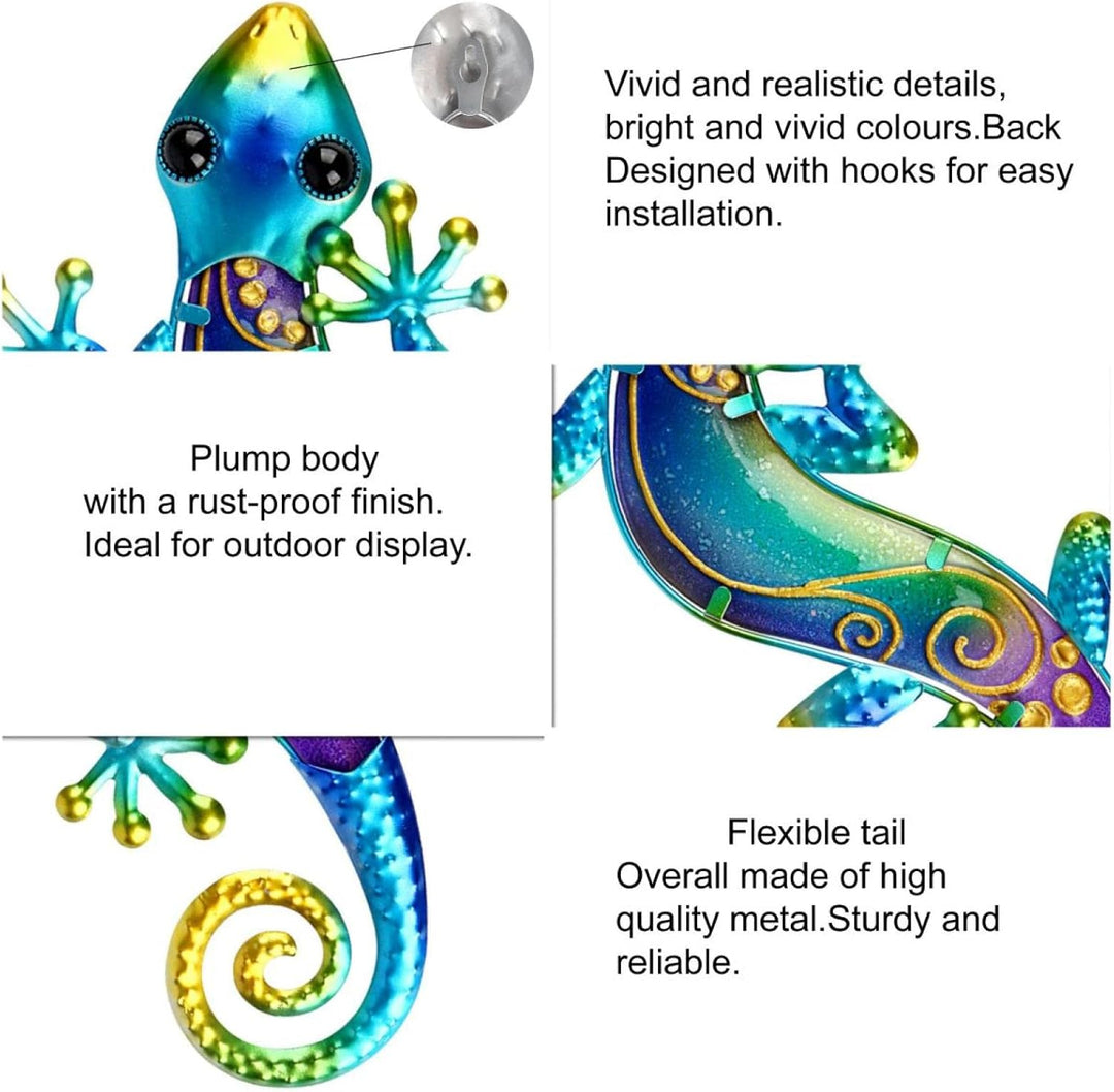 Dexlyn Metall Gecko Gartendeko Outdoor Salamander Lizard Wanddekoration Eidechse Skulptur Hängende 2