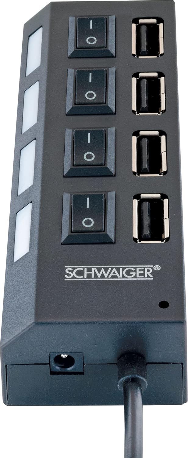 SCHWAIGER UH4 013 USB Hub USB-Verteiler Leiste 4-Fach USB 2.0A HighSpeed 480 Mbit/s Steckerleiste LE