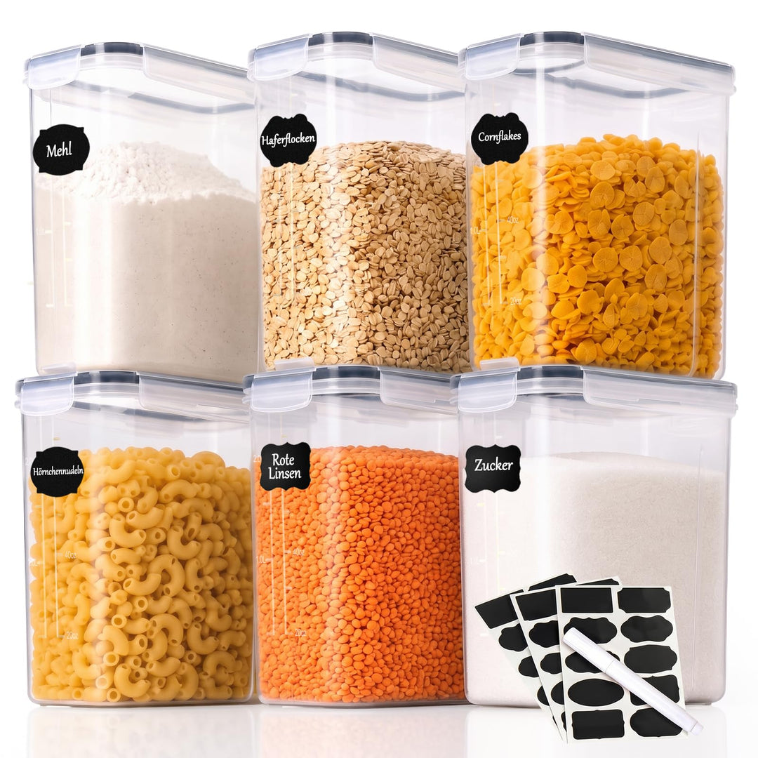 GoMaihe Vorratsdosen Set, 2.5L*6 Stück Aufbewahrungsbox Küche Organizer, Luftdicht Frischhaltedose P